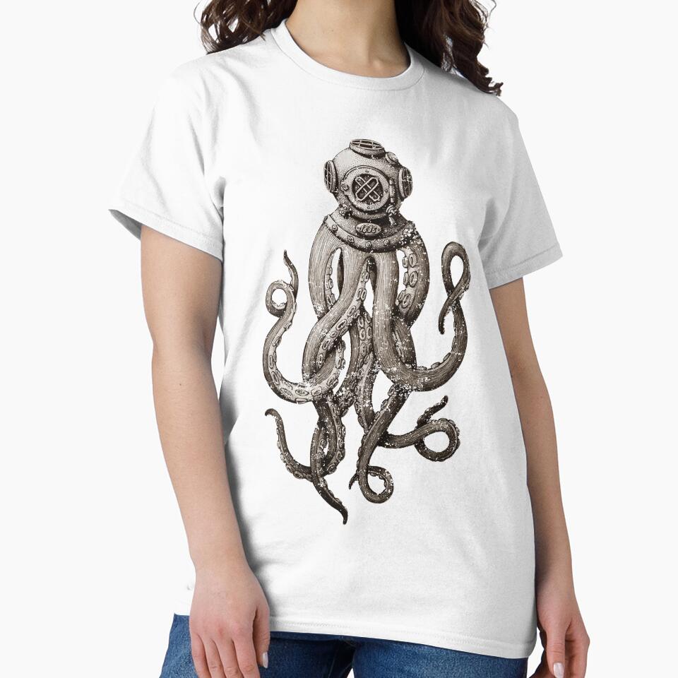 Strange Vintage SCUBA Diving Octopus Kraken and Gifts - Adult & Kids T-Shirts, Sweatshirts & Hoodies apparel design preview 2