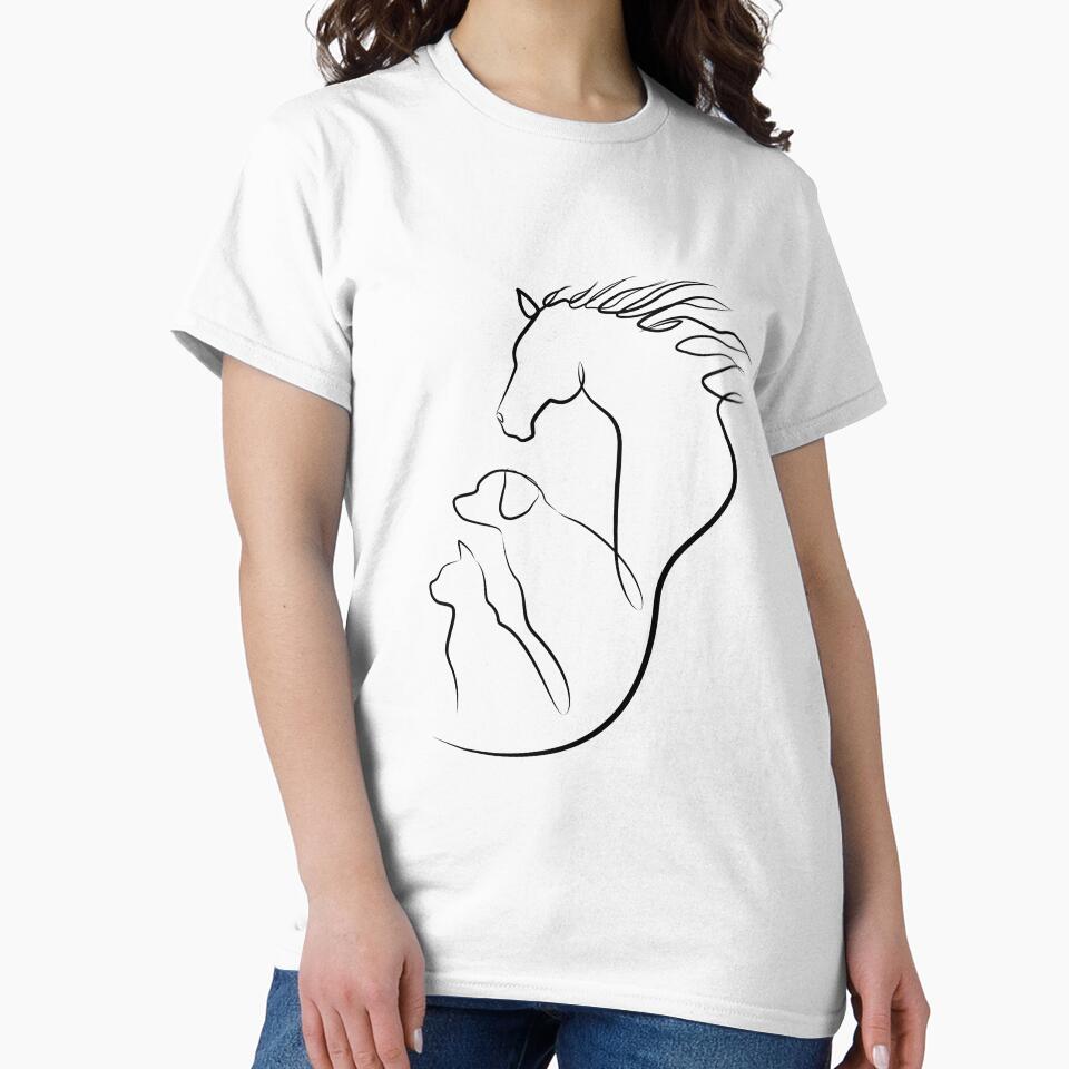 Horse, dog and cat in one line art by evk-art - Adult & Kids T-Shirts, Sweatshirts & Hoodies apparel design preview 2