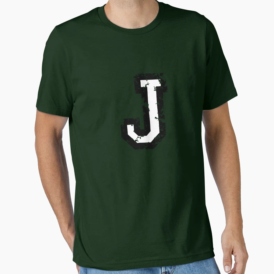 Letter J Distressed Two Color Black T-Shirt - Trendy Graphic for Adults - T-Shirt, Sweatshirt, Hoodie
