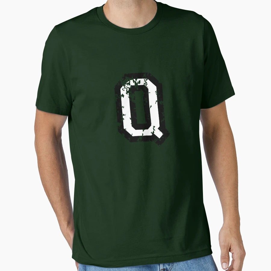Letter Q Distressed Two Color Black T-Shirt - Minimalist Print Unisex - T-Shirt, Sweatshirt, Hoodie