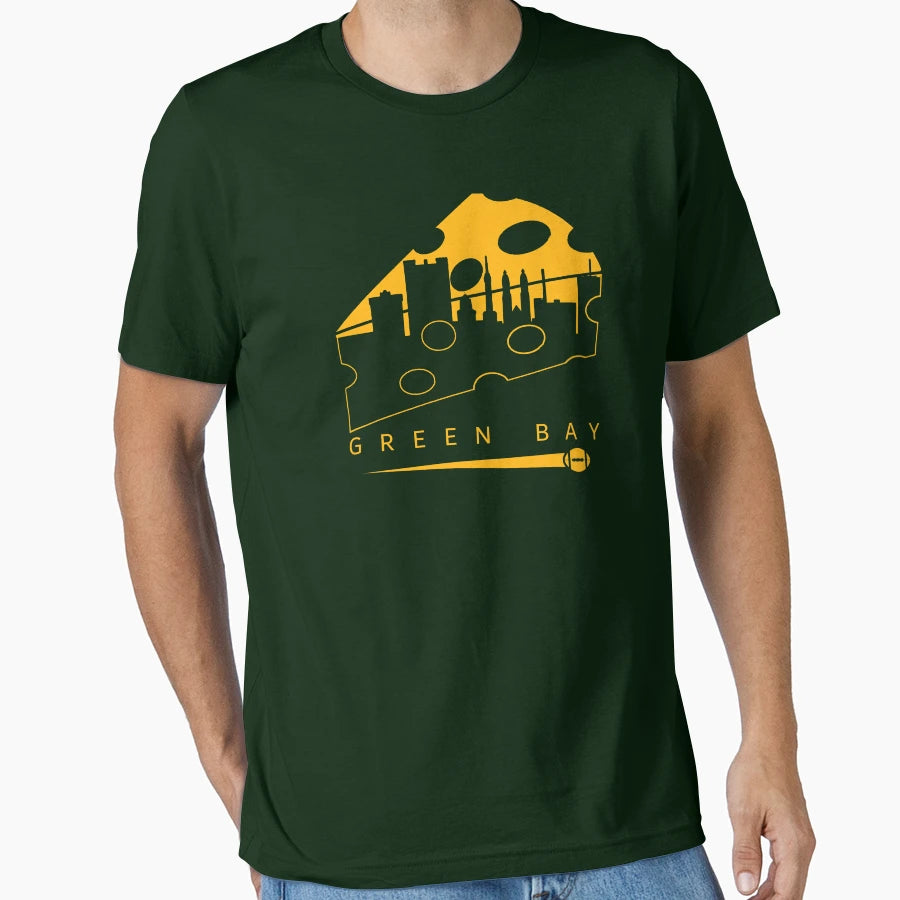 Green Bay Football Fan Cheese Skyline T-Shirt - Minimalist Print Men Women - T-Shirt, Sweatshirt, Hoodie