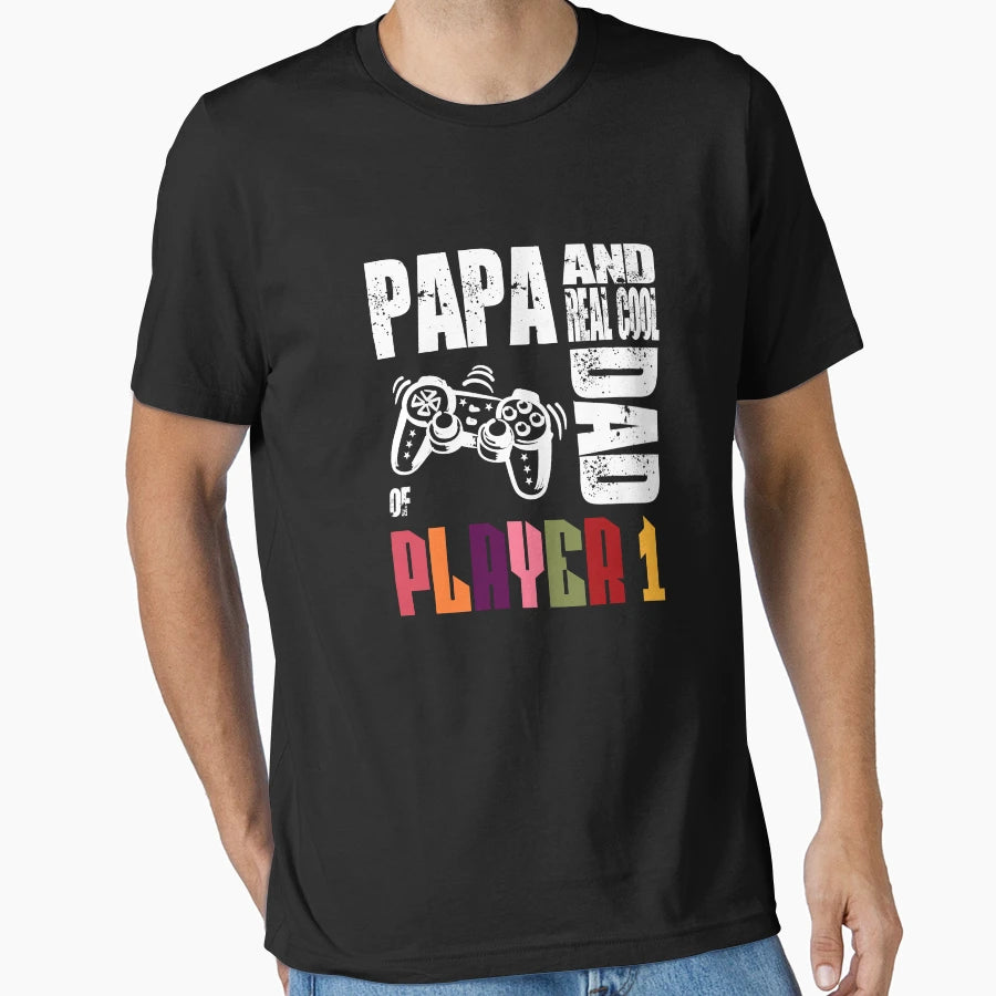 Papa And Real Dad Player 1 T-Shirt - Minimalist Print Men Women - T-Shirt, Sweatshirt, Hoodie