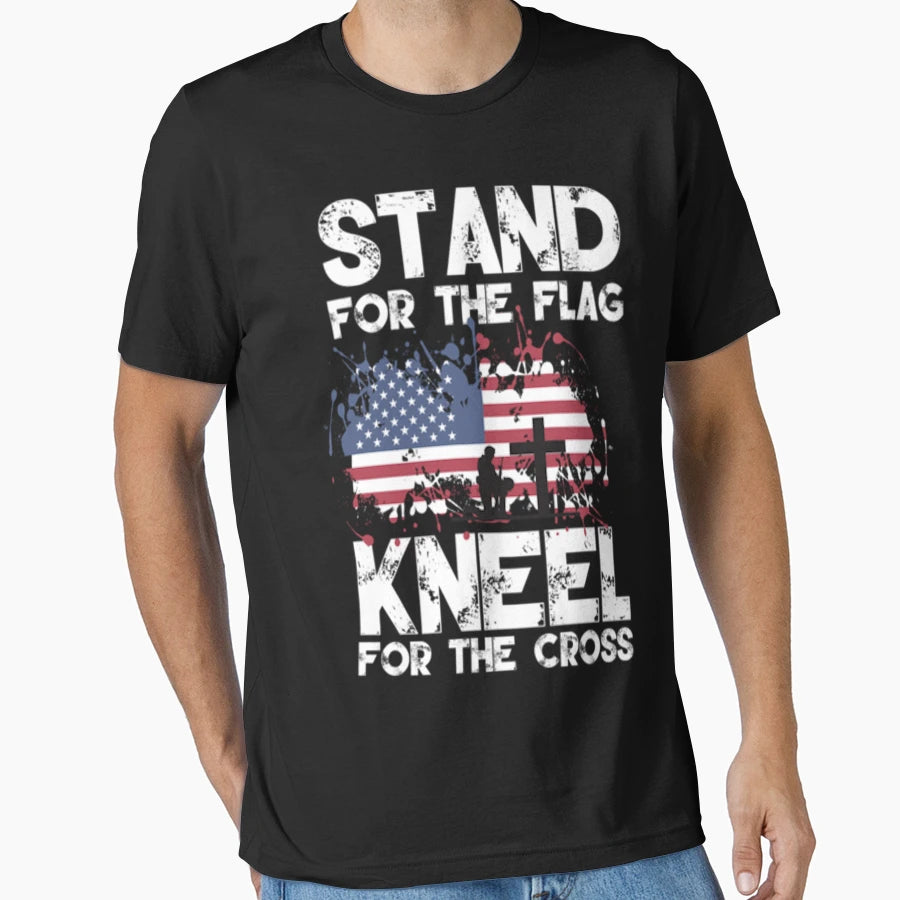 I Stand Flag And Kneel Cross T-Shirt - Graphic Print Unisex - T-Shirt, Sweatshirt, Hoodie