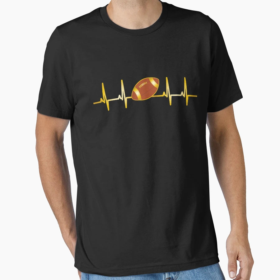 Football Picture Ecg Heartbeat Heart T-Shirt - Aesthetic Graphic Men Women - T-Shirt, Sweatshirt, Hoodie