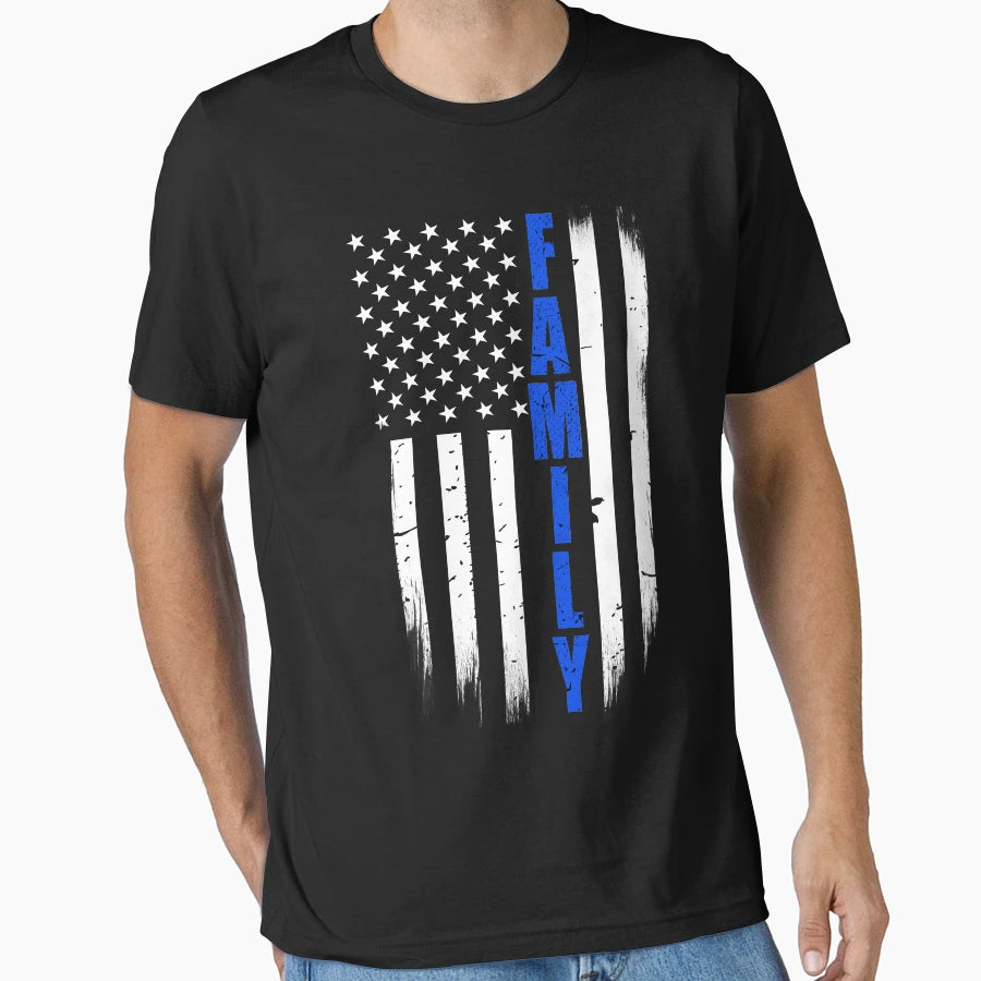 Thin Blue Line Family Flag T-Shirt - Casual Everyday Wear Unisex - T-Shirt, Sweatshirt, Hoodie