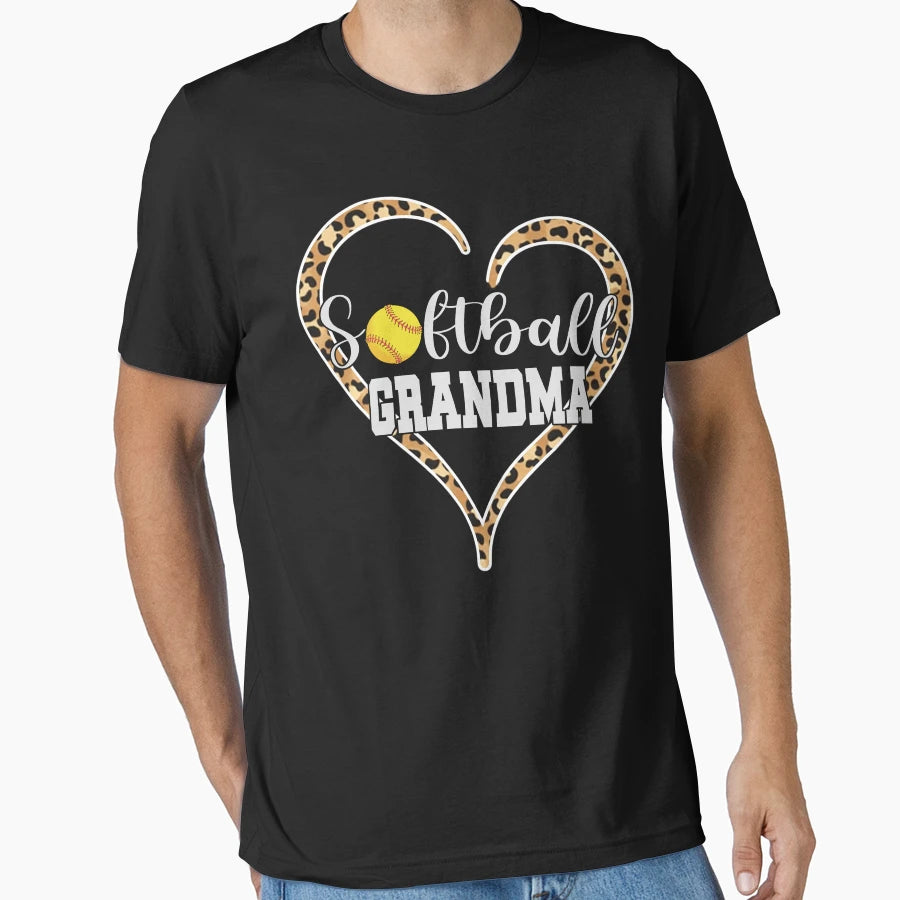 Leopard Heart Softball Grandma T-Shirt - Fun Novelty Design Men Women - T-Shirt, Sweatshirt, Hoodie
