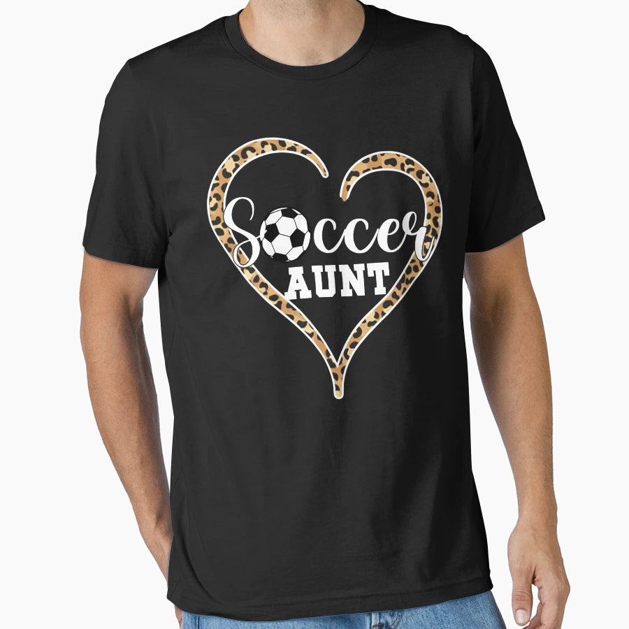 Leopard Heart Soccer Aunt T-Shirt - Novelty Apparel Unisex - T-Shirt, Sweatshirt, Hoodie