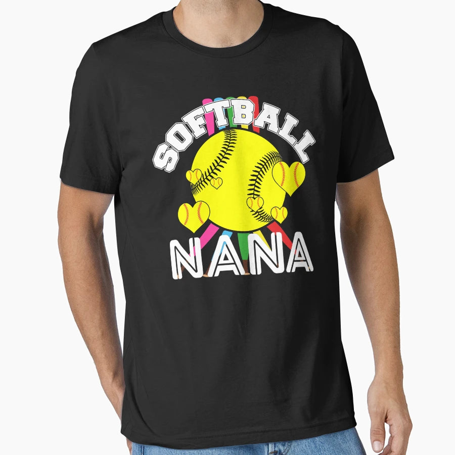 Softball Nana Rainbow Heart T-Shirt - Custom Art Print for Adults - T-Shirt, Sweatshirt, Hoodie