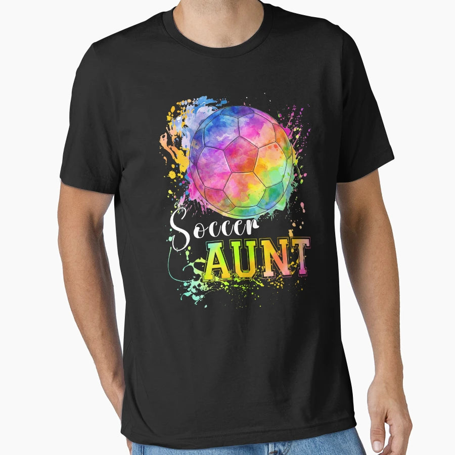 Rainbow Watercolor Soccer Aunt T-Shirt - Novelty Apparel Men Women - T-Shirt, Sweatshirt, Hoodie