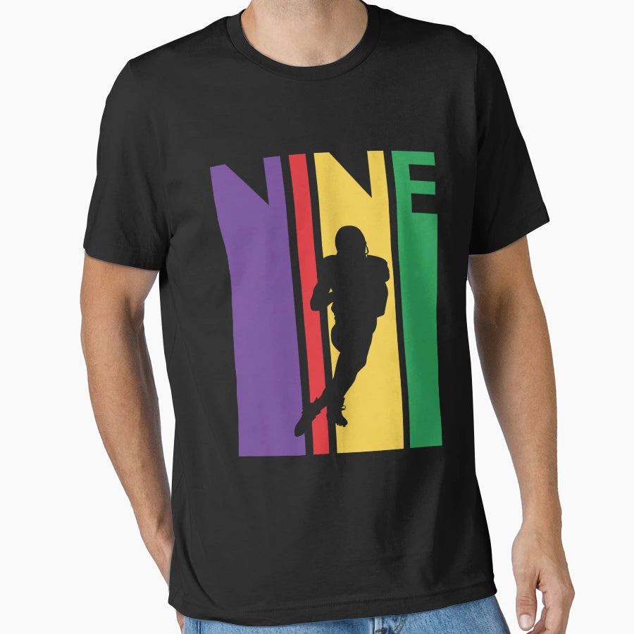 9Th Birthday Gift Nine Colorful Football T-Shirt - Custom Art Print Unisex - T-Shirt, Sweatshirt, Hoodie