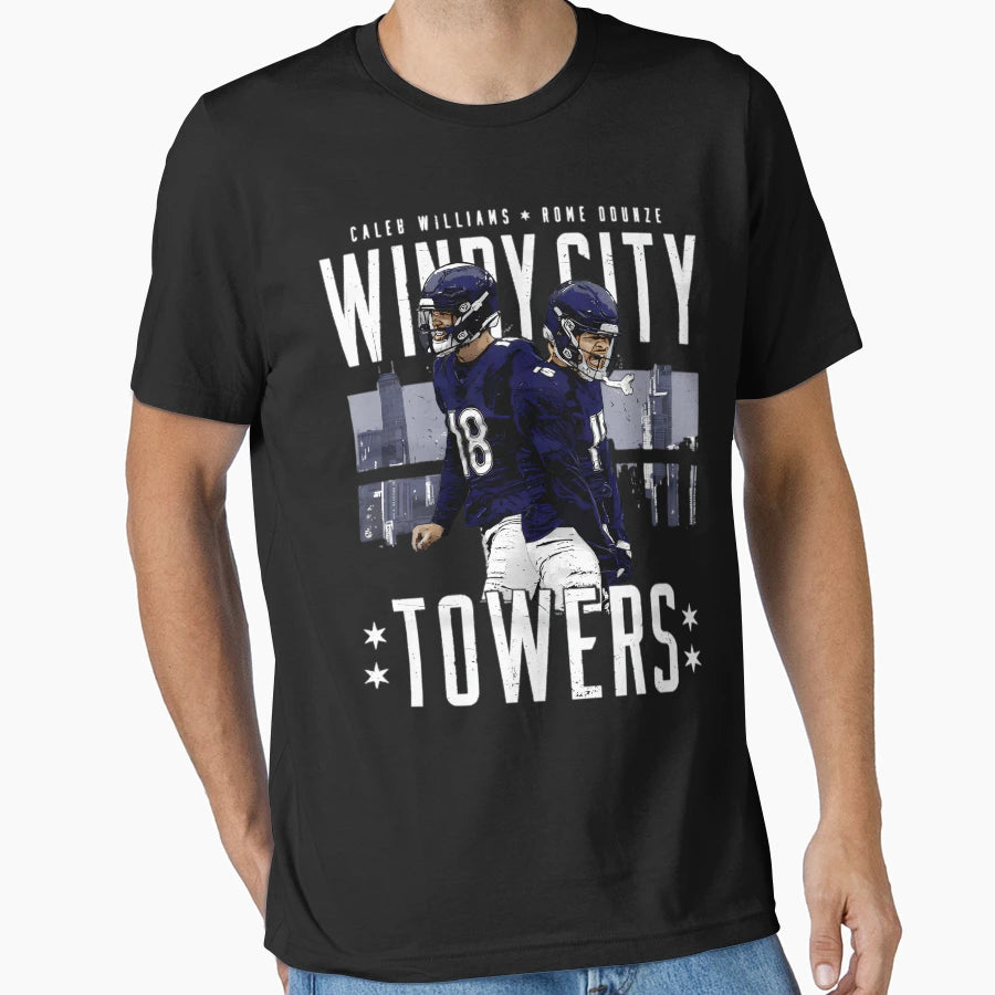 CW Rome Odunze Chicago Windy City Towers T-Shirt - Unique Graphic Unisex - T-Shirt, Sweatshirt, Hoodie