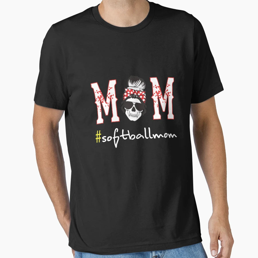 Funny Softball Mom Messy Bun Mama Mothers T-Shirt - Unique Graphic Unisex - T-Shirt, Sweatshirt, Hoodie