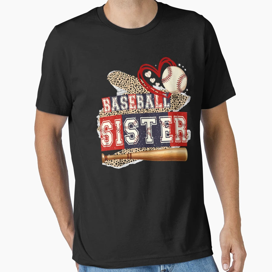 Baseball Sister Leopard Game Day T-Shirt - Fun Novelty Design for Adults - T-Shirt, Sweatshirt, Hoodie