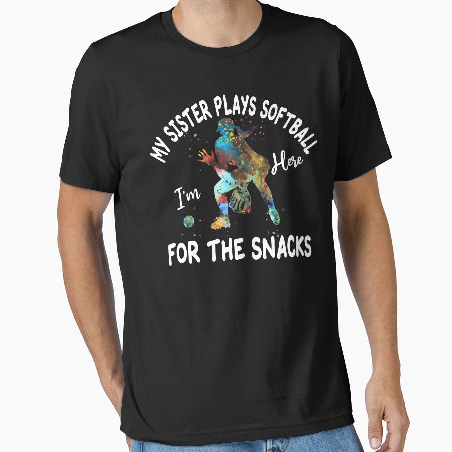 Colorful Softball Sister Here Snacks T-Shirt - Custom Art Print Unisex - T-Shirt, Sweatshirt, Hoodie