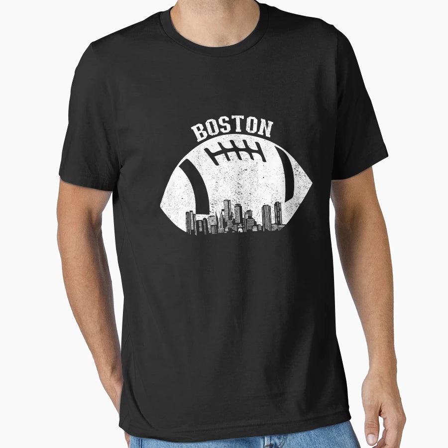 Boston Massachusetts Skyline Football T-Shirt - Aesthetic Graphic Unisex - T-Shirt, Sweatshirt, Hoodie