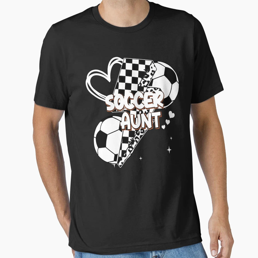 Trendy Soccer Aunt Checkered Lightning T-Shirt - Unique Graphic Men Women - T-Shirt, Sweatshirt, Hoodie
