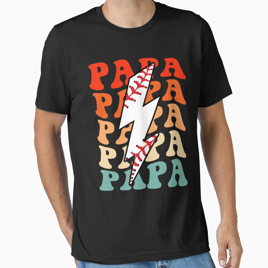 Baseball Dad Papa Groovy Lightning T-Shirt - Streetwear Style Men Women - T-Shirt, Sweatshirt, Hoodie