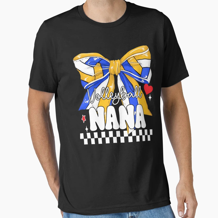 Volleyball Nana Bow Team Colors T-Shirt - Custom Art Print for Adults - T-Shirt, Sweatshirt, Hoodie