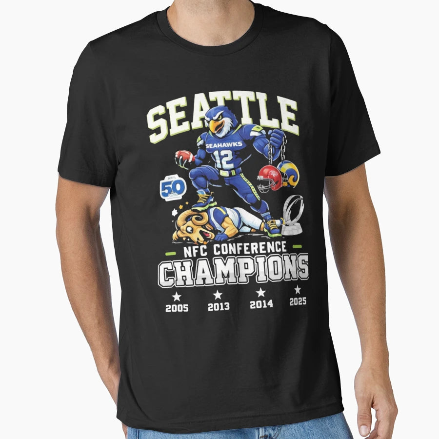 Seattle Seahawks 2025 Nfc Champions T-Shirt - Streetwear Style Men Women - T-Shirt, Sweatshirt, Hoodie