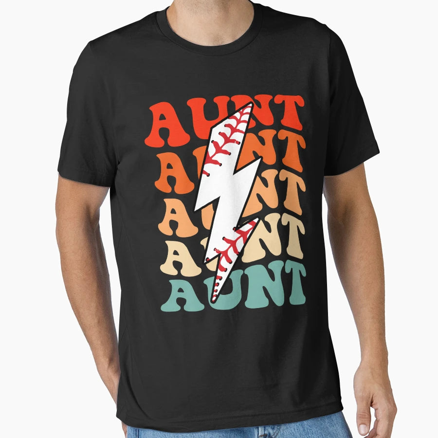 Baseball Aunt Groovy Lightning Bolt T-Shirt - Novelty Apparel Men Women - T-Shirt, Sweatshirt, Hoodie