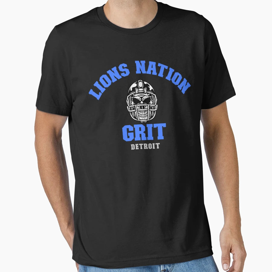 Lions Nation Grit Detroit T-Shirt - Aesthetic Graphic for Adults - T-Shirt, Sweatshirt, Hoodie