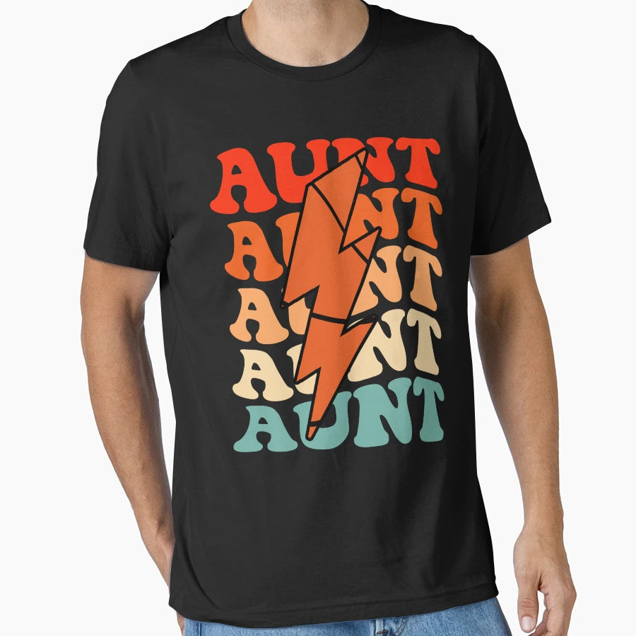 Basketball Aunt Groovy Lightning Bolt T-Shirt - Graphic Print Men Women - T-Shirt, Sweatshirt, Hoodie