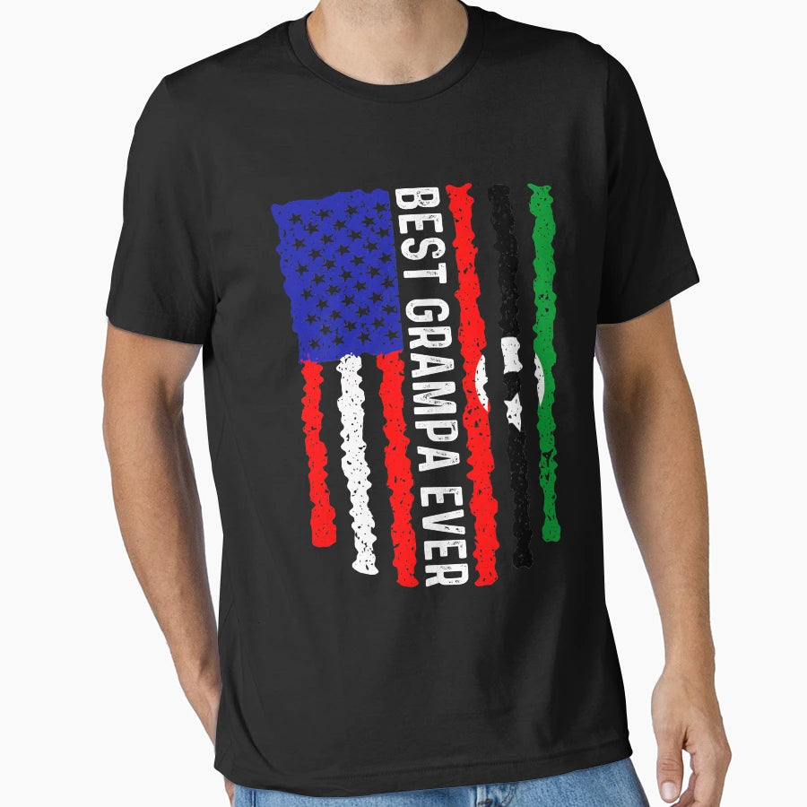 American Flag Libya Flag Best Grampa Ever T-Shirt - Trendy Graphic Unisex - T-Shirt, Sweatshirt, Hoodie