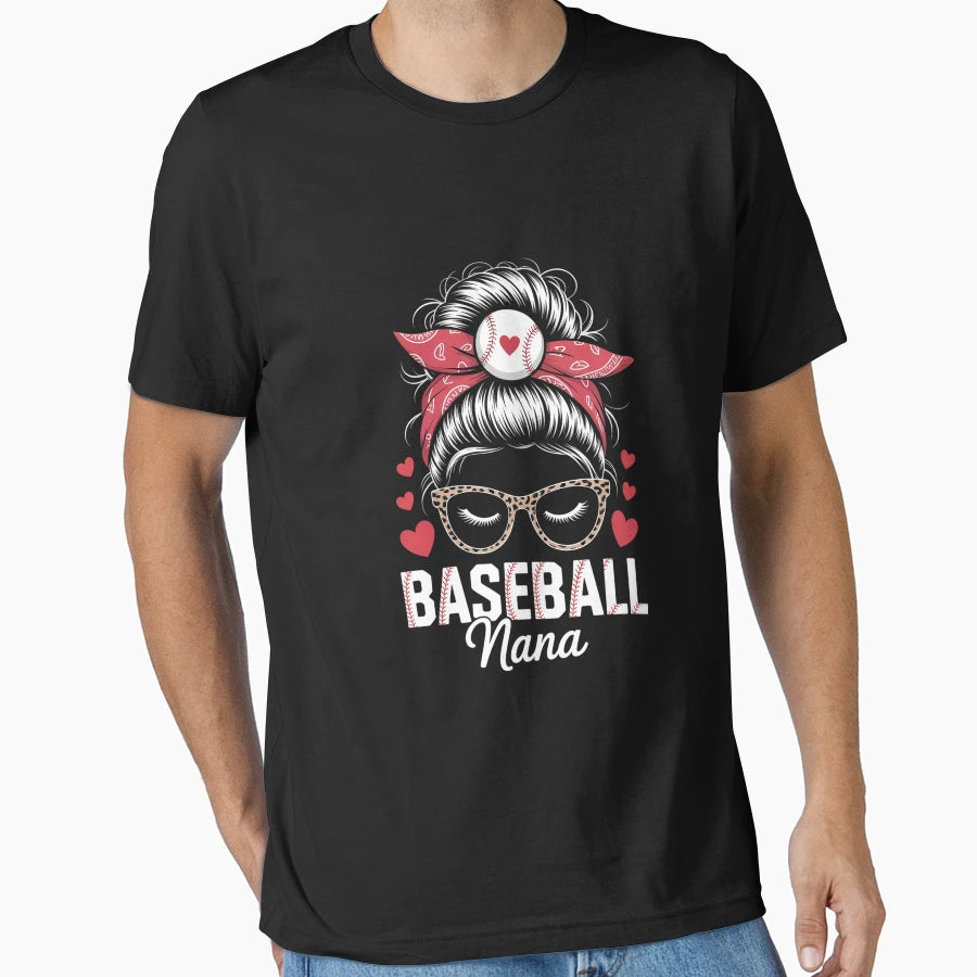Baseball Nana Messy Bun T-Shirt - Graphic Print Unisex - T-Shirt, Sweatshirt, Hoodie