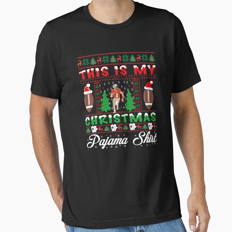 Football Ball Santa Hat Funny Sport T-Shirt - Streetwear Style Men Women - T-Shirt, Sweatshirt, Hoodie