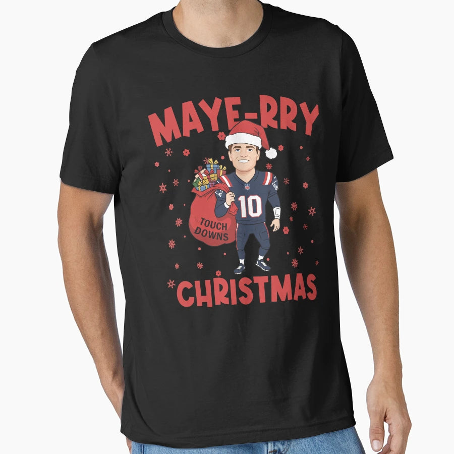 Drake Maye Santa Claus Touch Downs T-Shirt - Minimalist Print for Adults - T-Shirt, Sweatshirt, Hoodie