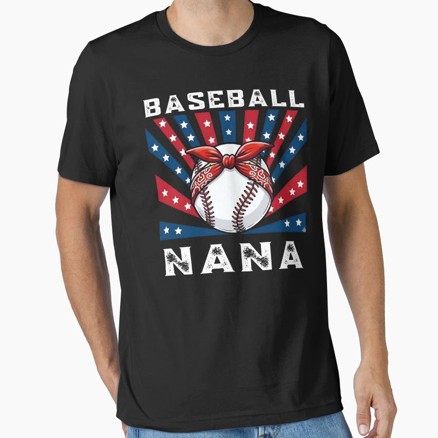 Baseball Nana Patriotic Bow Usa Flag T-Shirt - Novelty Apparel Unisex - T-Shirt, Sweatshirt, Hoodie