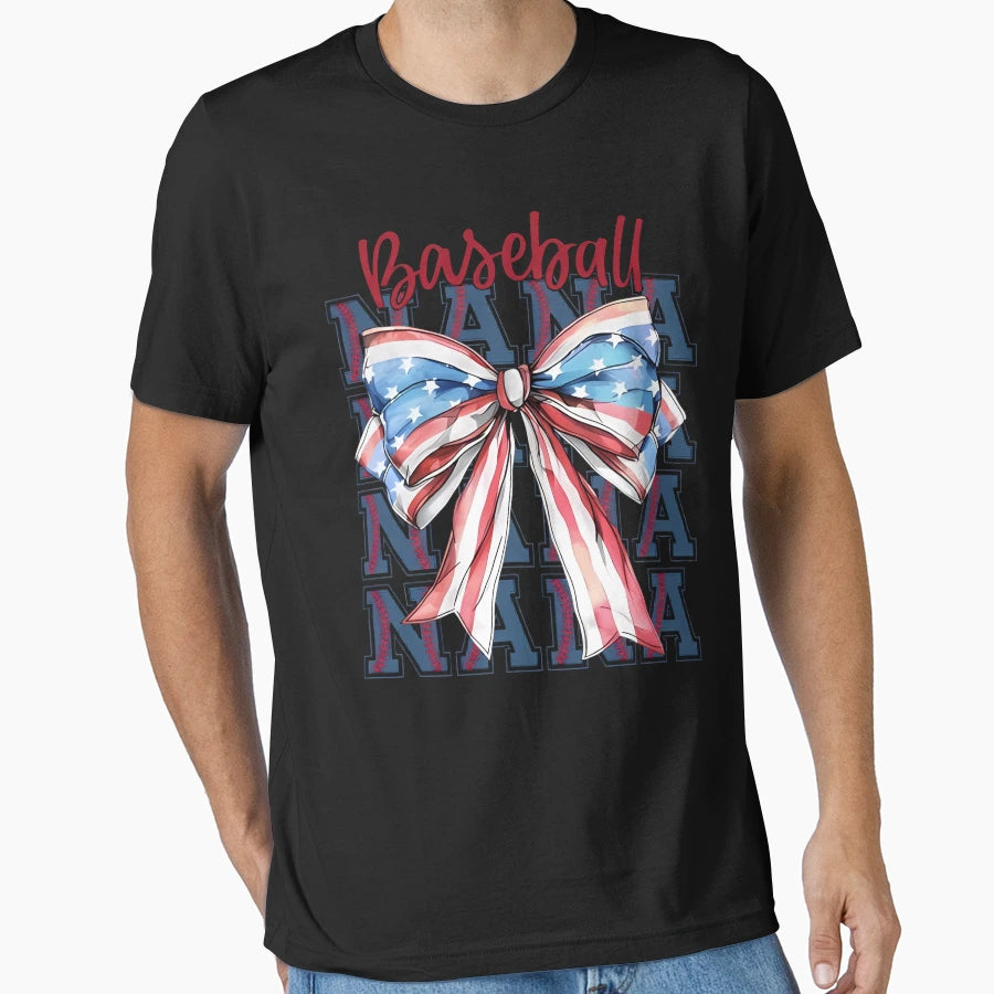 Baseball Nana Patriotic Bow T-Shirt - Custom Art Print Unisex - T-Shirt, Sweatshirt, Hoodie
