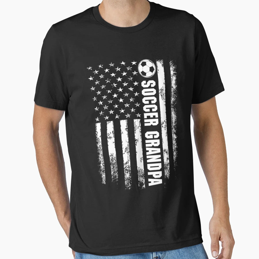 American Flag Soccer Grandpa T-Shirt - Aesthetic Graphic Men Women - T-Shirt, Sweatshirt, Hoodie