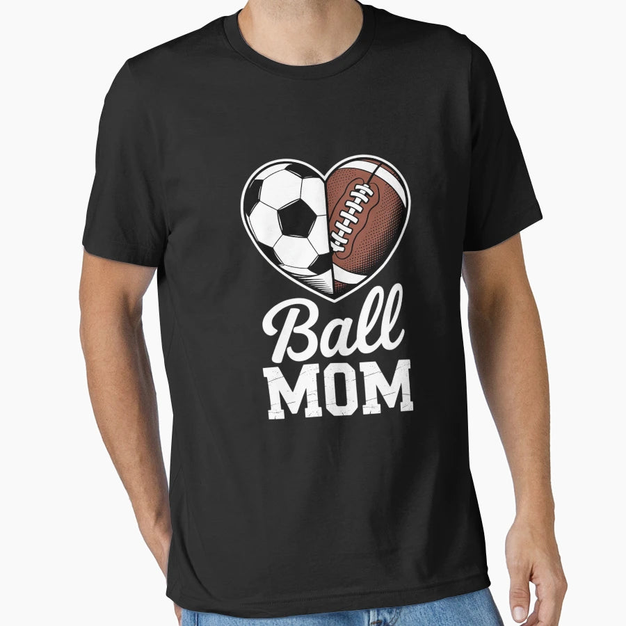 Ball Mom Heart Football Soccer Mom T-Shirt - Custom Art Print Unisex - T-Shirt, Sweatshirt, Hoodie