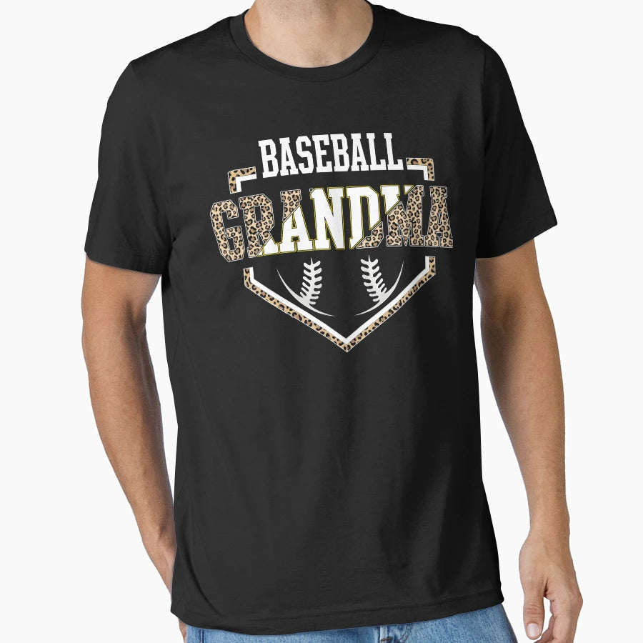 Baseball Grandma Leopard Home Plate T-Shirt - Fun Novelty Design for Adults - T-Shirt, Sweatshirt, Hoodie
