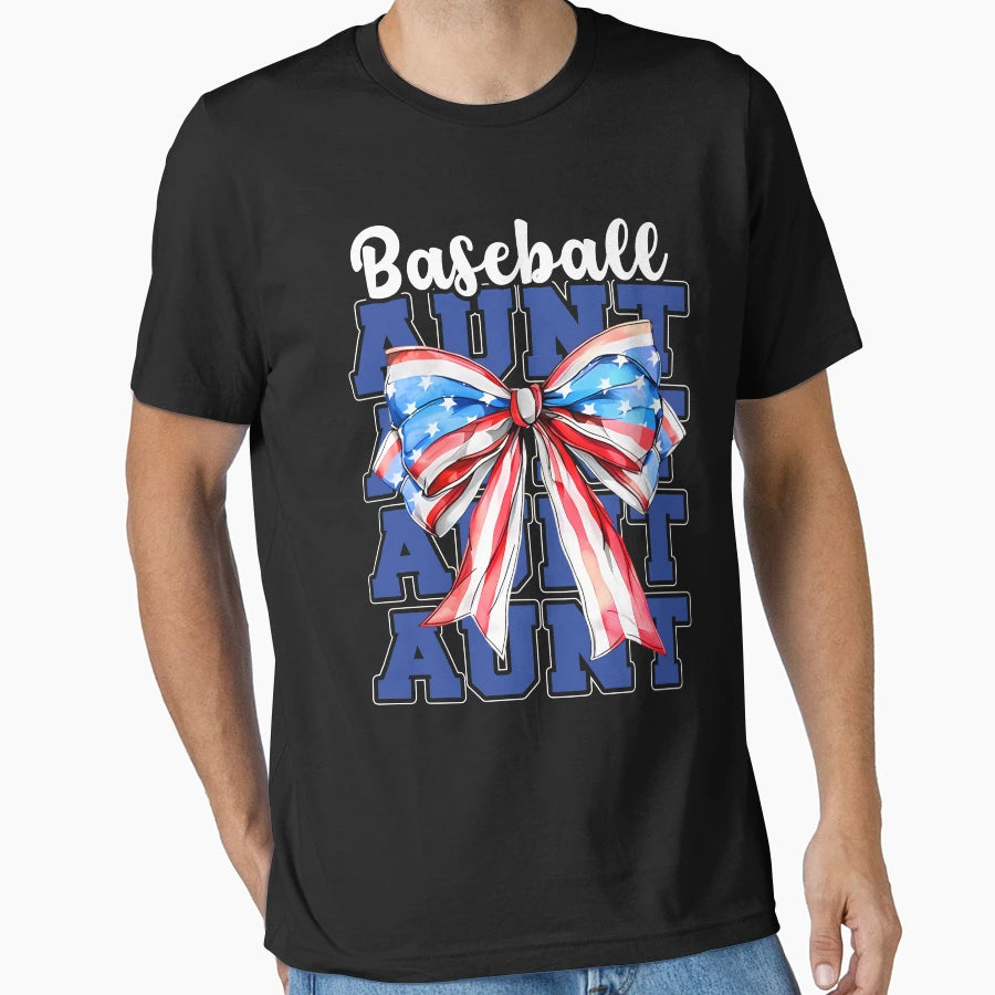 Patriotic Baseball Aunt Bow Usa T-Shirt - Streetwear Style for Adults - T-Shirt, Sweatshirt, Hoodie