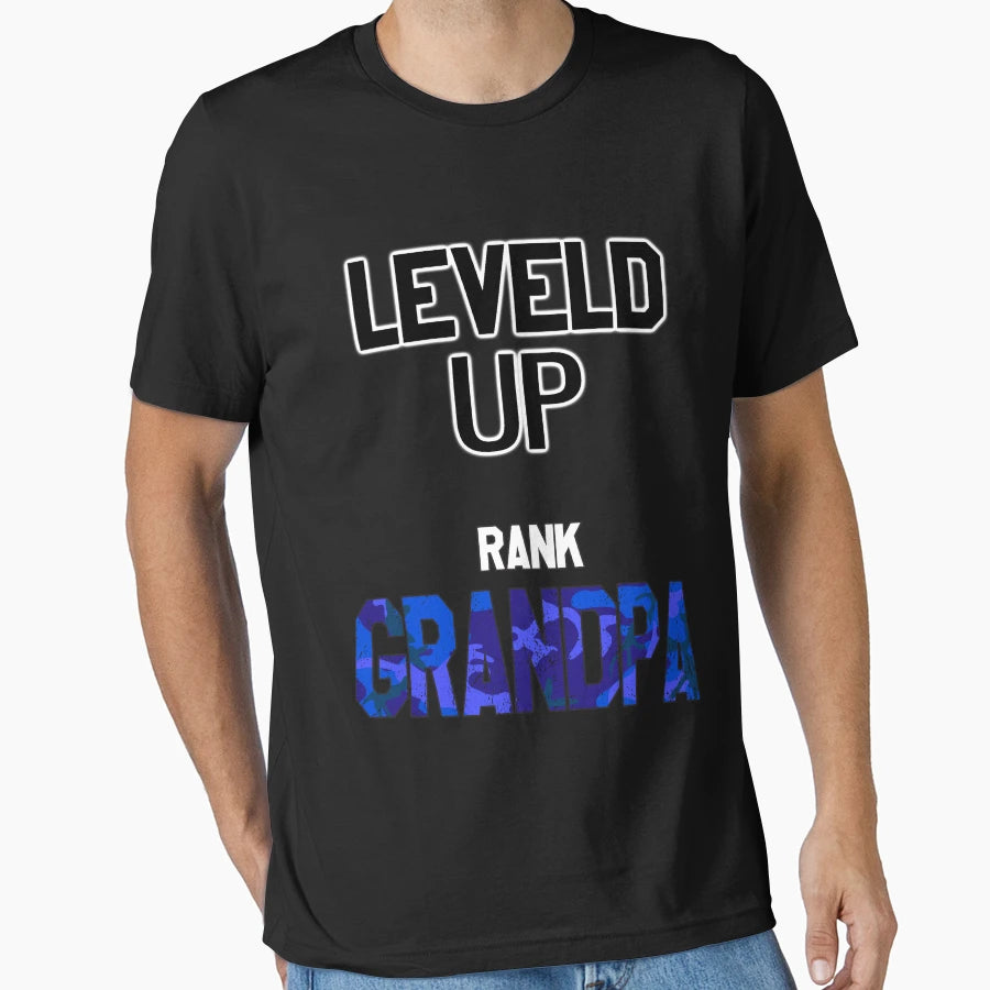 I Have Leveled Up To Grandpa Blue Camo T-Shirt - Novelty Apparel Unisex - T-Shirt, Sweatshirt, Hoodie