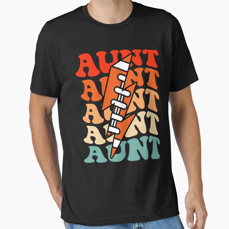 Football Aunt Groovy Lightning Bolt T-Shirt - Aesthetic Graphic for Adults - T-Shirt, Sweatshirt, Hoodie