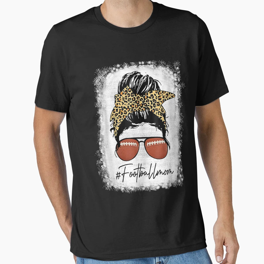 Bleached Football Mom Life Leopard And T-Shirt - Minimalist Print Unisex - T-Shirt, Sweatshirt, Hoodie