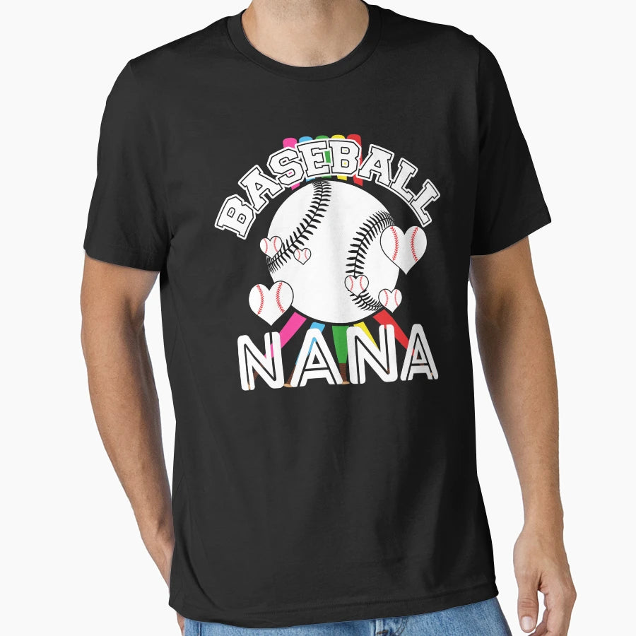 Baseball Nana Colorful Heart Ball T-Shirt - Novelty Apparel Men Women - T-Shirt, Sweatshirt, Hoodie