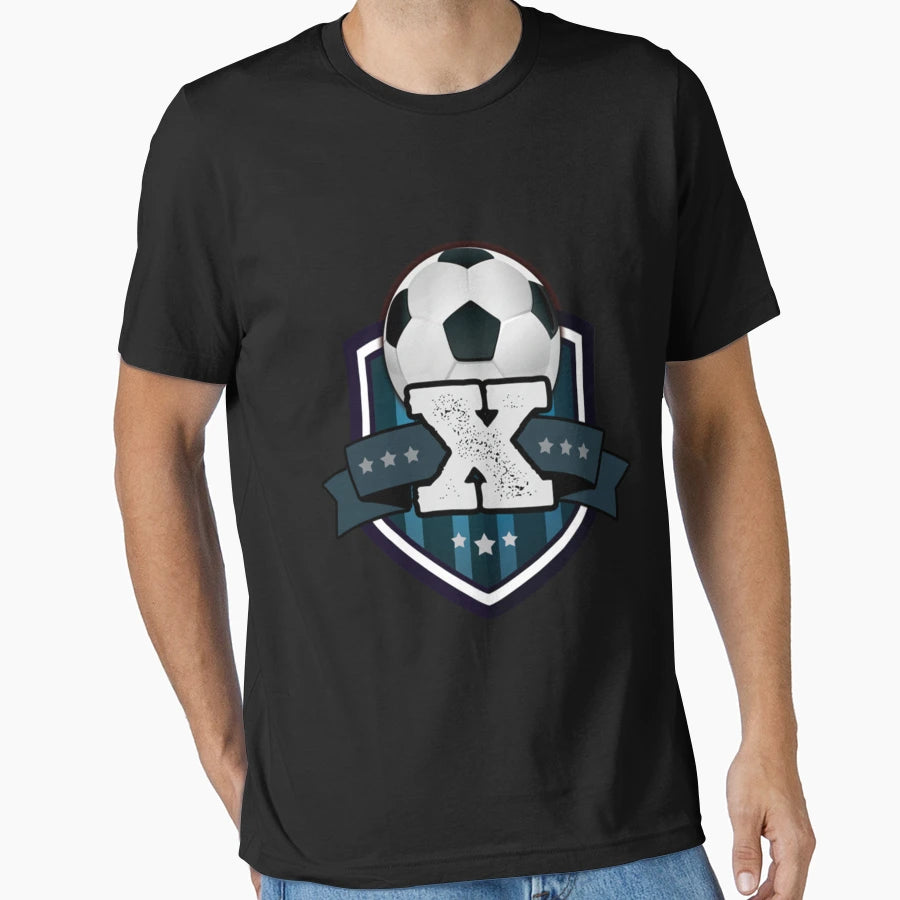 Monogram X Soccer Ball And Shield T-Shirt - Trendy Graphic Men Women - T-Shirt, Sweatshirt, Hoodie