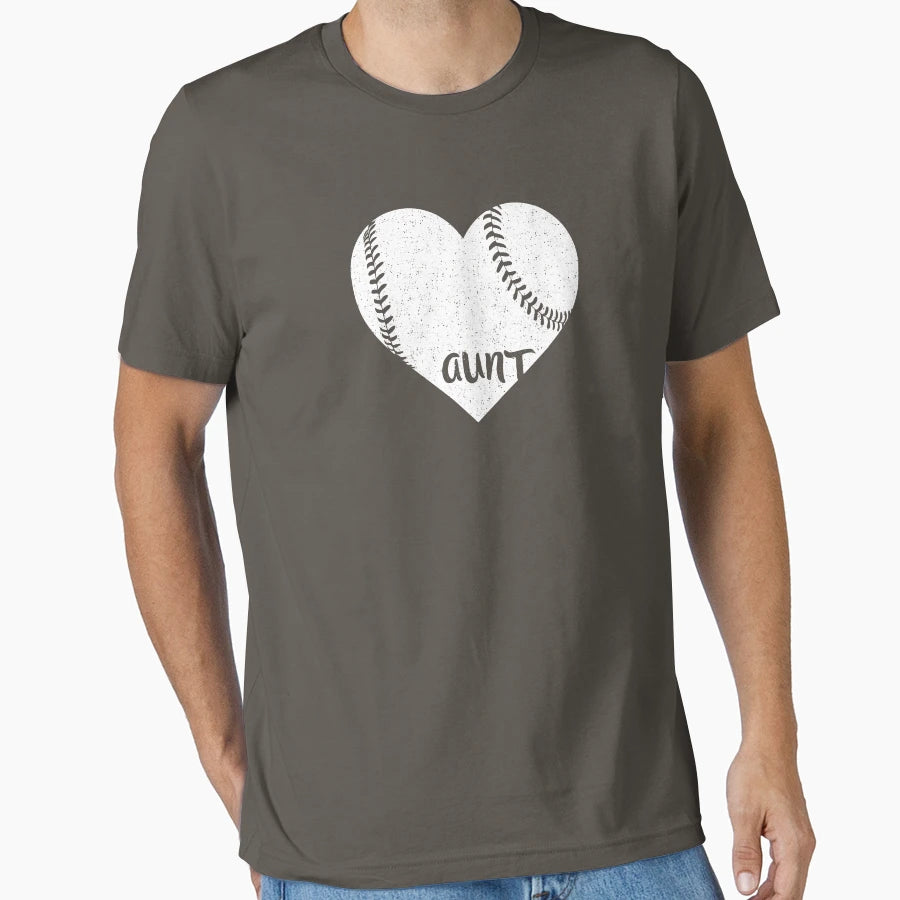 Baseball Aunt White Heart T-Shirt - Unique Graphic Unisex - T-Shirt, Sweatshirt, Hoodie