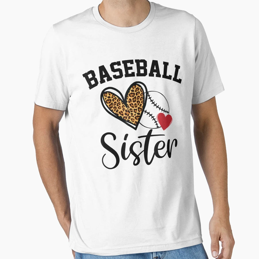 Baseball Sister Leopard Heart Funny T-Shirt - Streetwear Style Men Women - T-Shirt, Sweatshirt, Hoodie