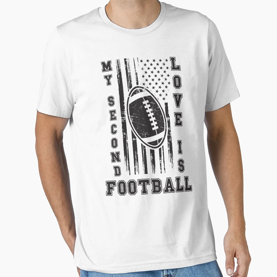My Second Love Is Football Usa Flag T-Shirt - Minimalist Print Unisex - T-Shirt, Sweatshirt, Hoodie