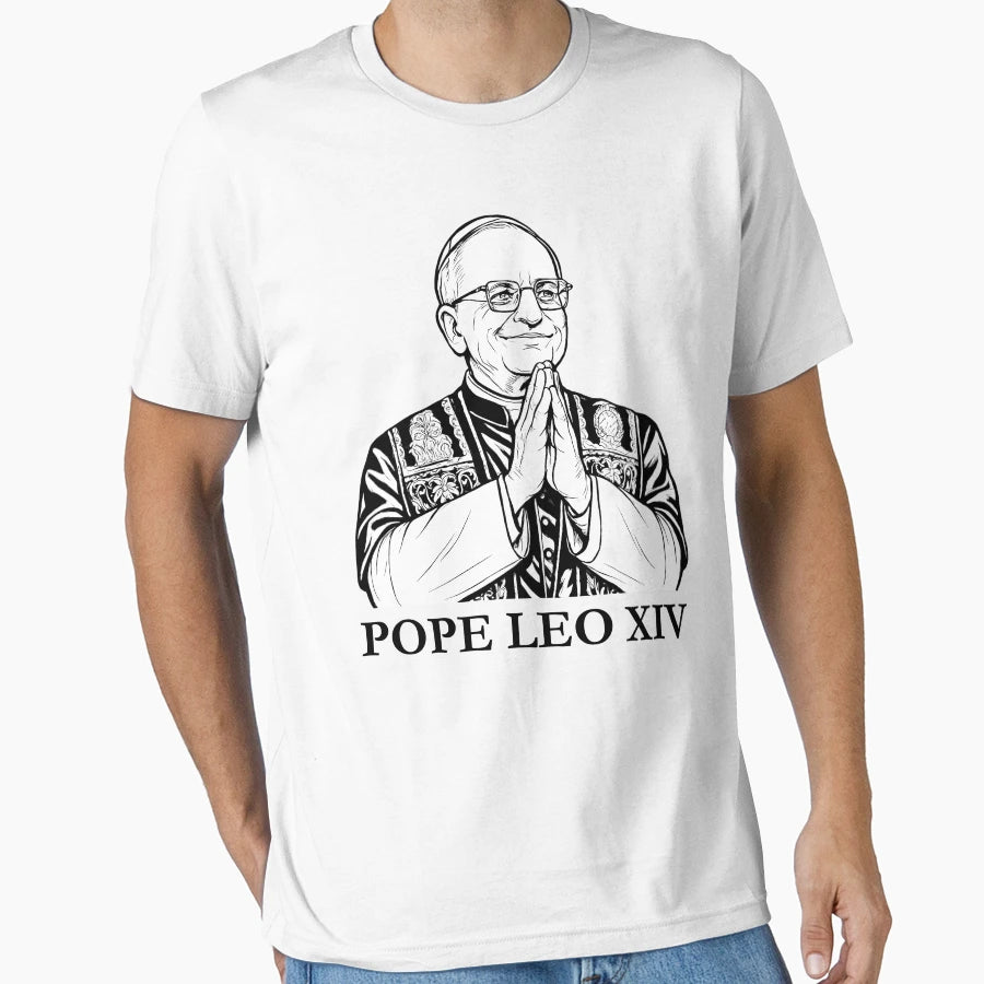 Pope Leo Xiv Line Art Catholic T-Shirt - Casual Everyday Wear Men Women - T-Shirt, Sweatshirt, Hoodie