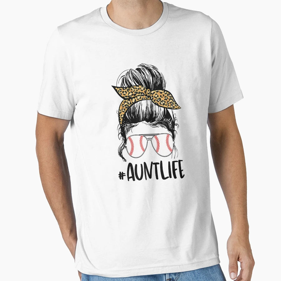 Baseball Aunt Messy Bun Auntie Life Messy T-Shirt - Unique Graphic Unisex - T-Shirt, Sweatshirt, Hoodie
