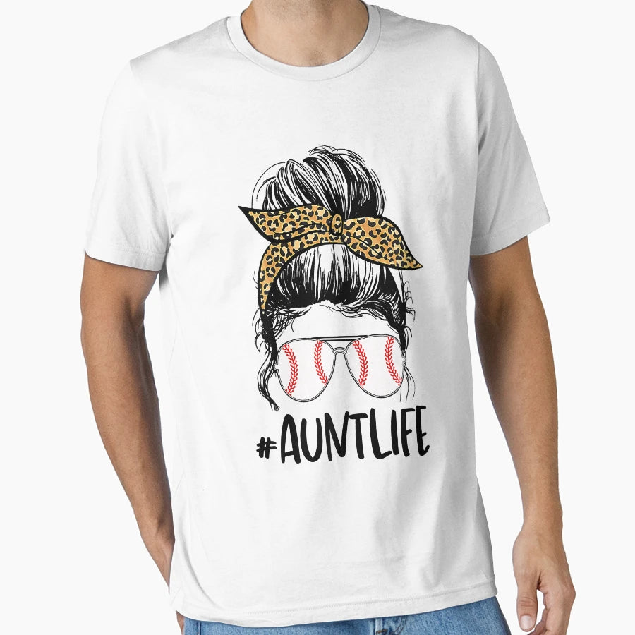 Baseball Auntie Life Messy Bun Mothers T-Shirt - Unique Graphic for Adults - T-Shirt, Sweatshirt, Hoodie