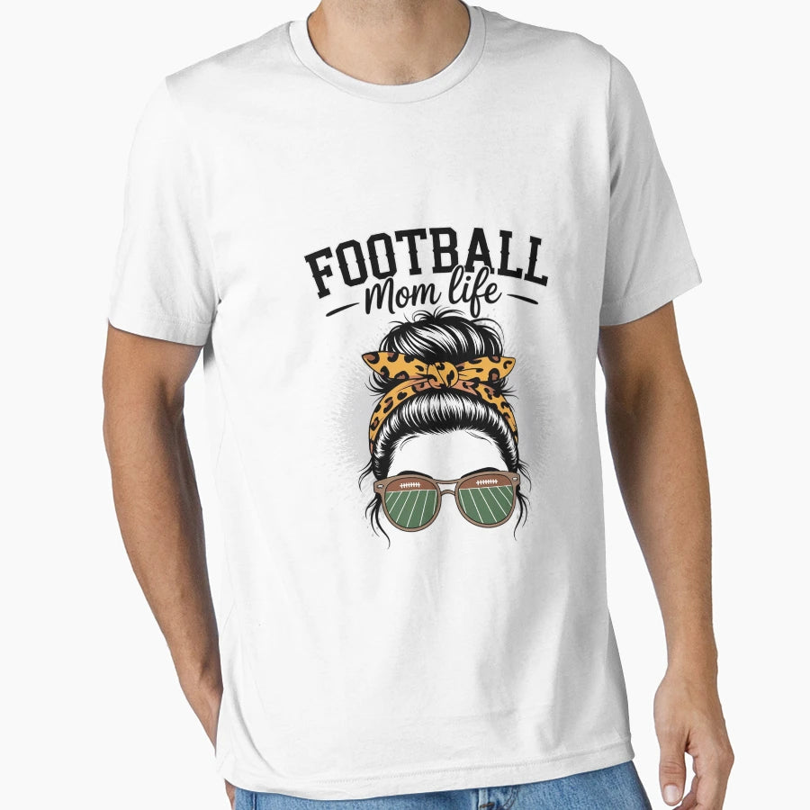 Bleached Football Messy Bun Mom Life T-Shirt - Streetwear Style Men Women - T-Shirt, Sweatshirt, Hoodie