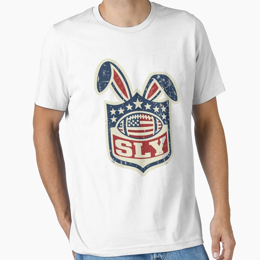 Sly American Football Bunny Shield T-Shirt - Unique Graphic Men Women - T-Shirt, Sweatshirt, Hoodie