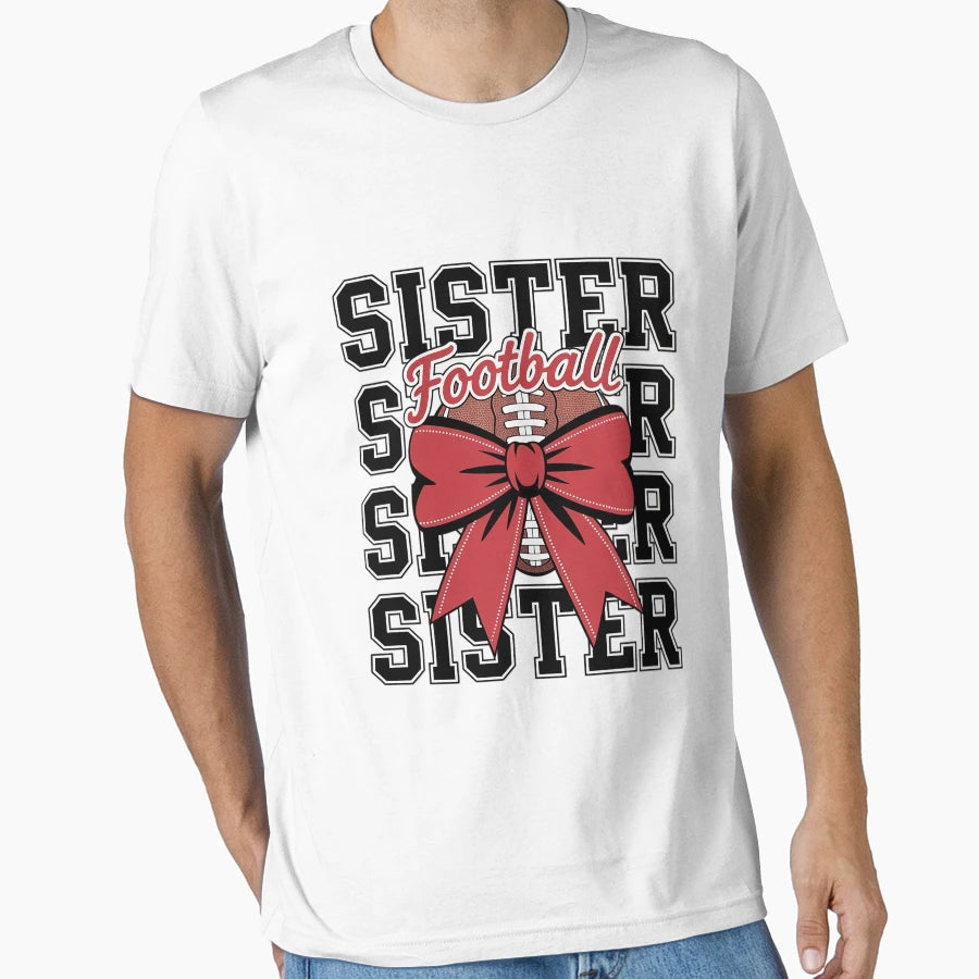 Football Sister Coquette Bow Teen T-Shirt - Novelty Apparel for Adults - T-Shirt, Sweatshirt, Hoodie